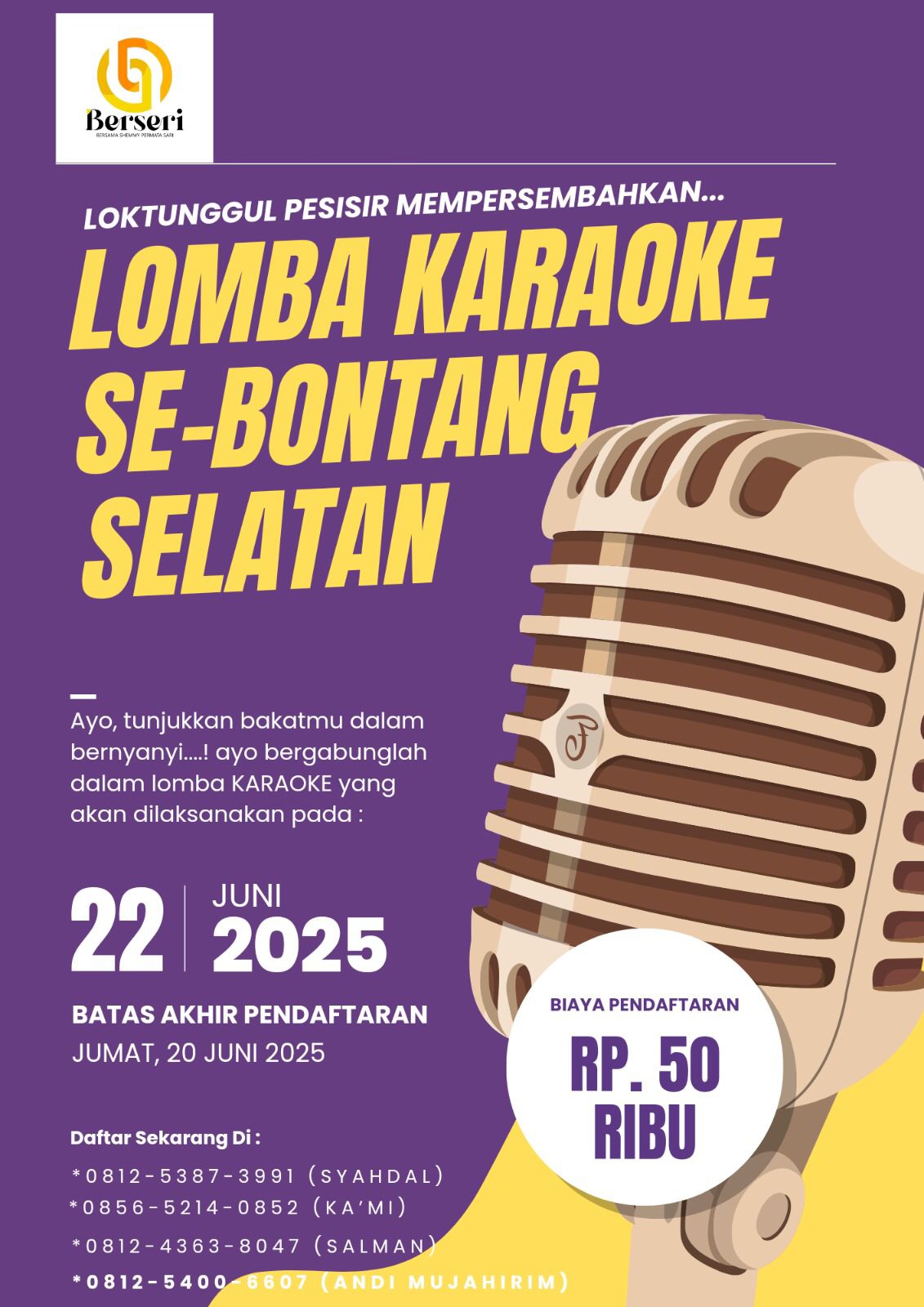 Daftar Sekarang! Lomba Karaoke Se-Bontang Selatan Digelar 22 Juni, Ayo Tunjukkan Suaramu