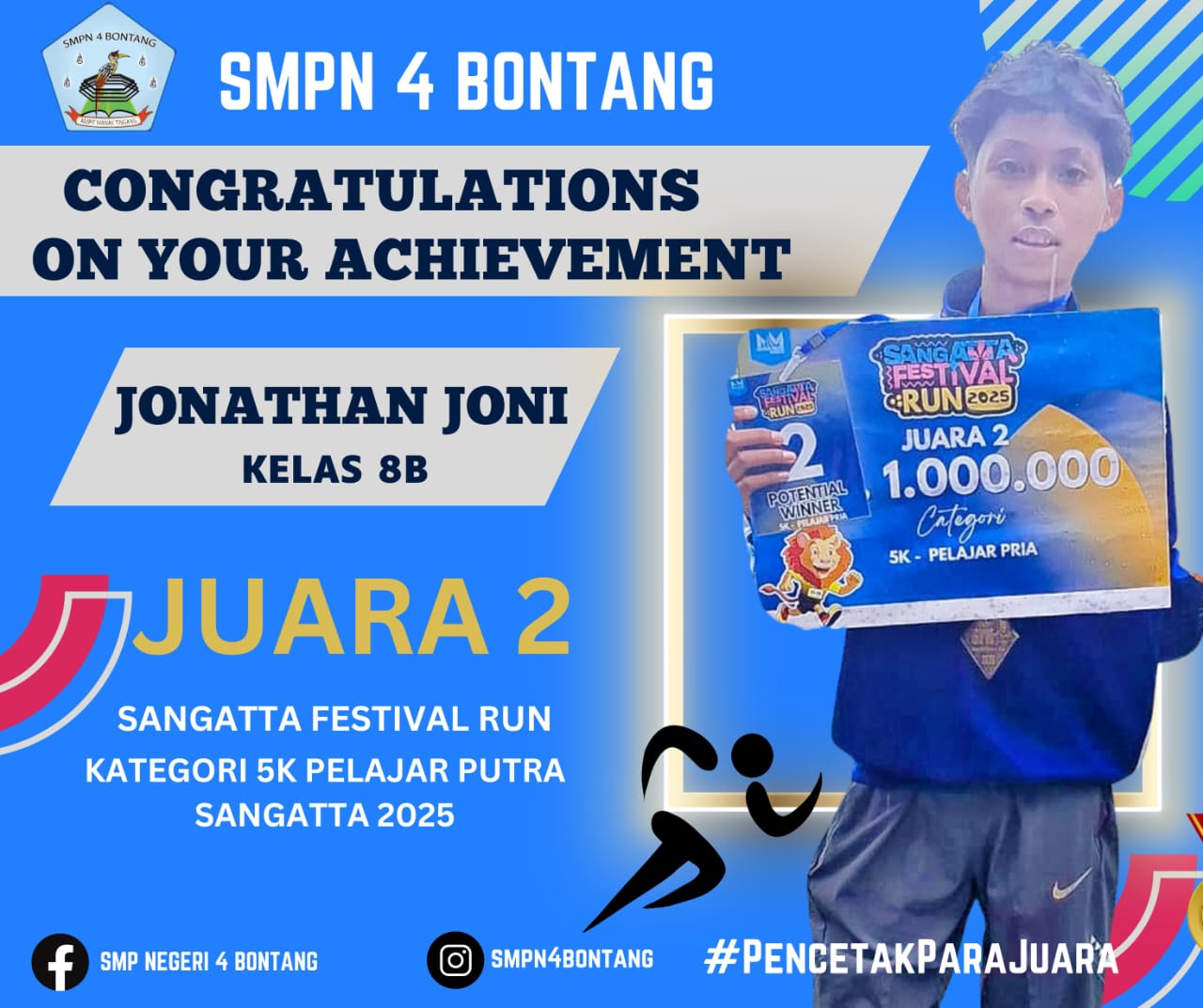 Siswa SMPN 4 Bontang Juara 2 di Sangatta Festival Run 2025, Harumkan Nama Sekolah