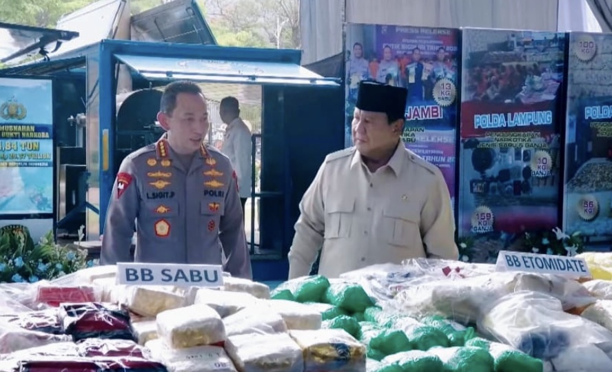 Presiden Prabowo Pimpin Langsung Pemusnahan 214 Ton Narkoba, Hasil dari 49.306 Kasus dan 66.572 Tersangka