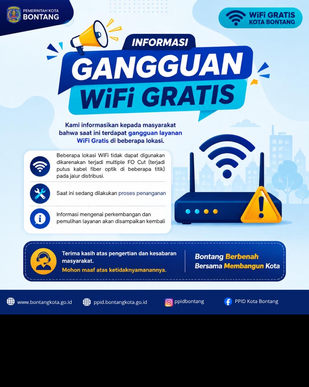 Sejumlah Titik Wifi Gratis Bontang Alami Gangguan, Pemkor Sebut Kabel Fiber Optik Terputus